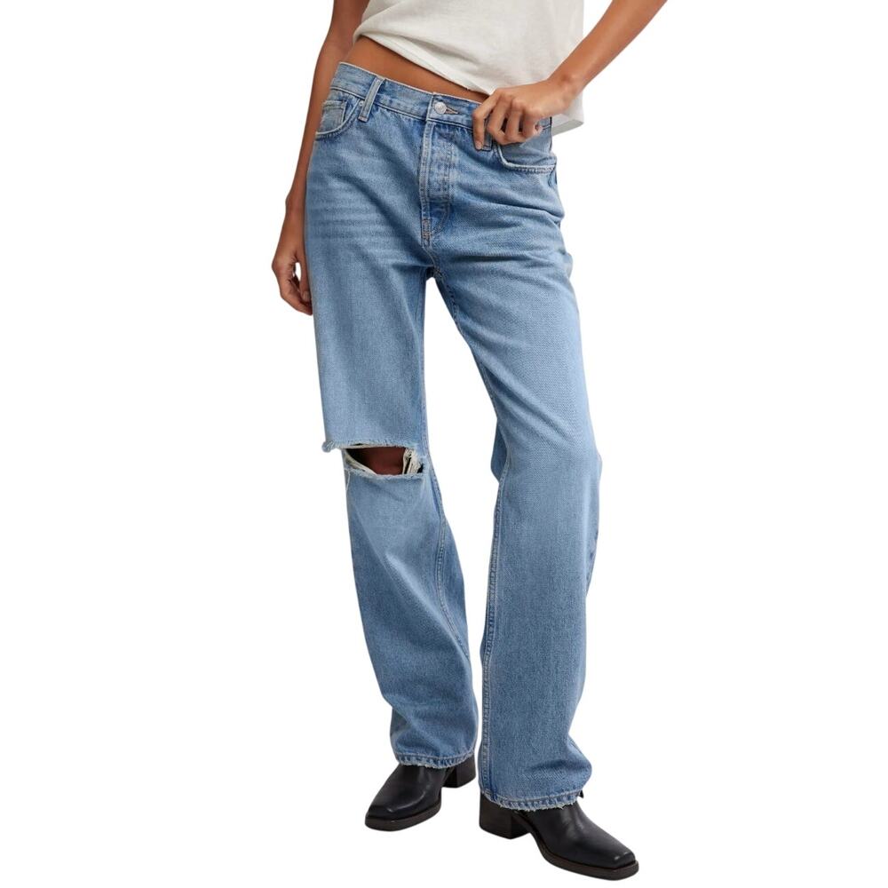 Vintage inspire Free People We The Free Holly Ripped Bootcut Jeans 31 cotton NWT